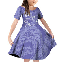 Polynesia Stomach Cancer Awareness Family Matching Off Shoulder Short Dress and Hawaiian Shirt Periwinkle Ribbon Brave Strong!