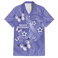 Polynesia Stomach Cancer Awareness Family Matching Puletasi and Hawaiian Shirt Periwinkle Ribbon Brave Strong!