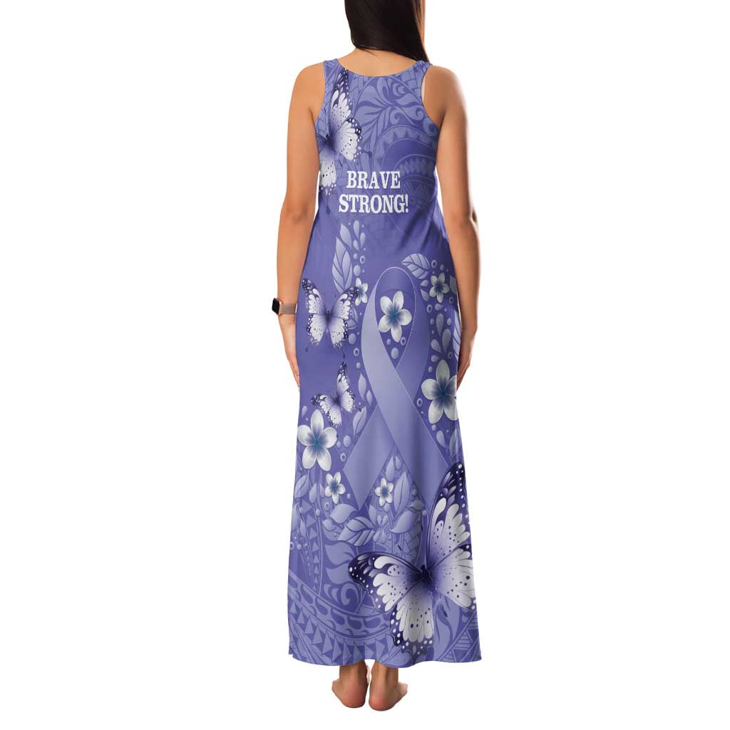 Polynesia Stomach Cancer Awareness Family Matching Tank Maxi Dress and Hawaiian Shirt Periwinkle Ribbon Brave Strong!