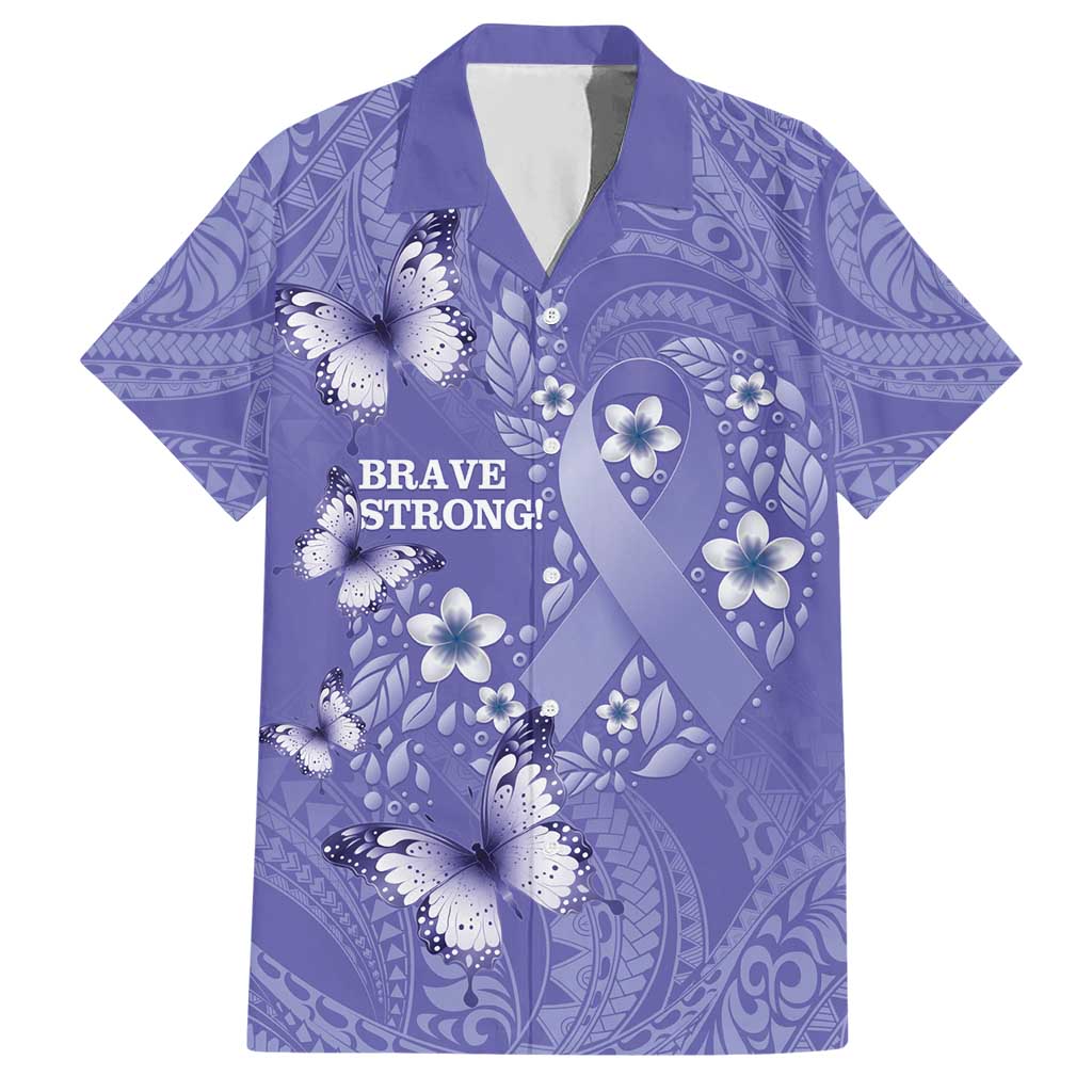 Polynesia Stomach Cancer Awareness Hawaiian Shirt Periwinkle Ribbon Brave Strong! LT14 Periwinkle - Polynesian Pride