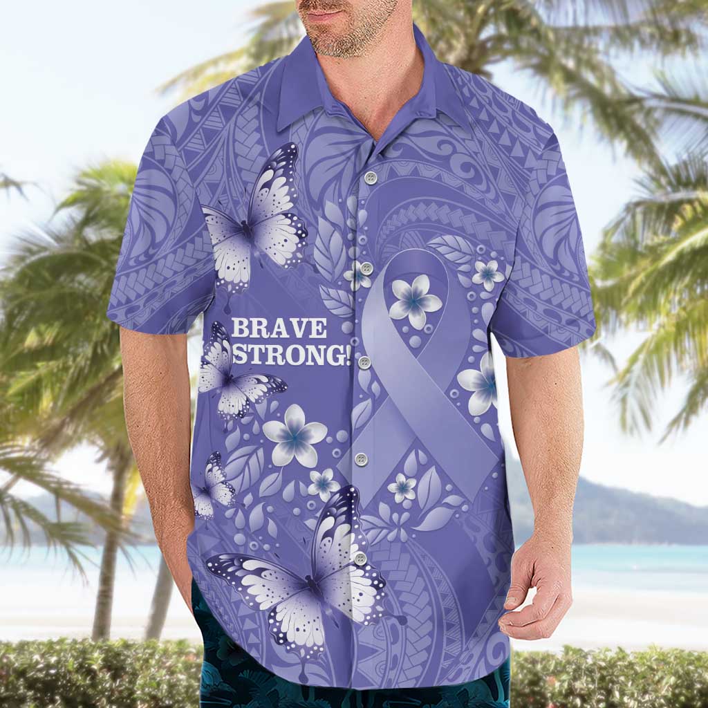 Polynesia Stomach Cancer Awareness Hawaiian Shirt Periwinkle Ribbon Brave Strong! LT14 - Polynesian Pride