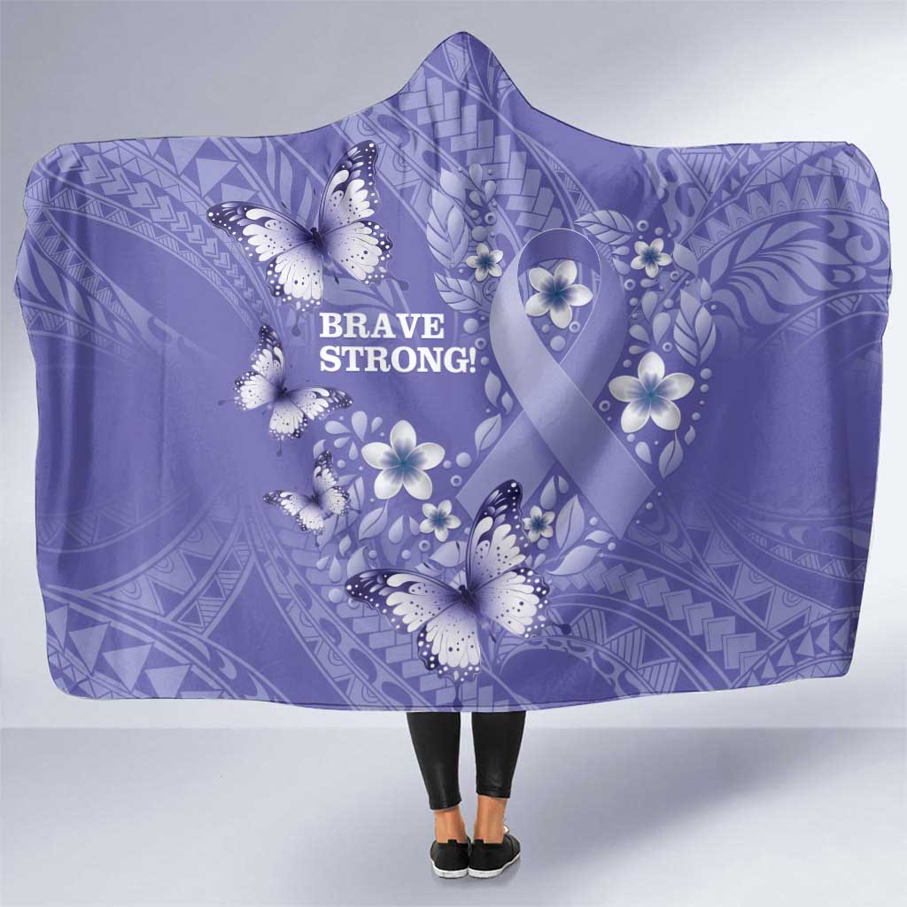 Polynesia Stomach Cancer Awareness Hooded Blanket Periwinkle Ribbon Brave Strong!