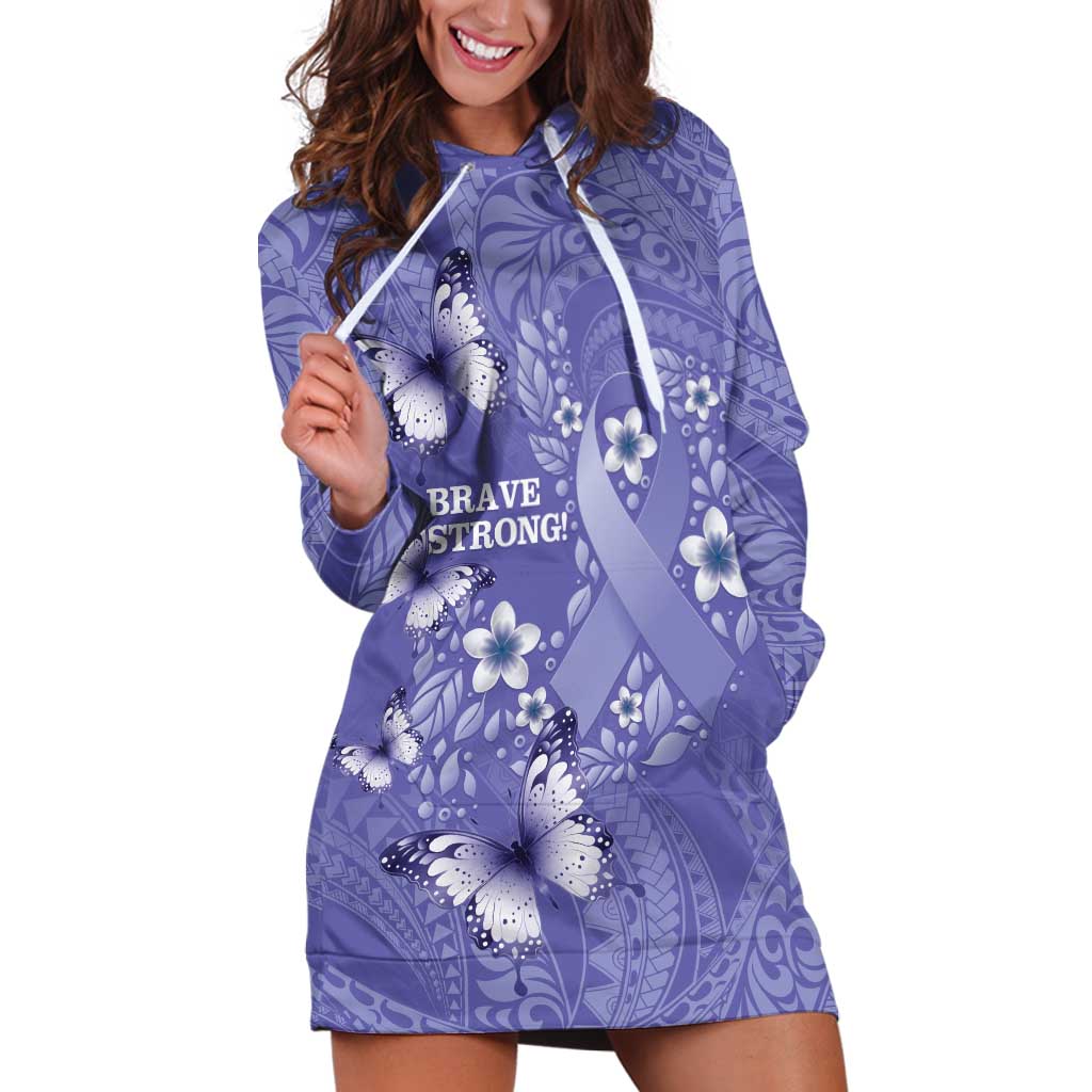 Polynesia Stomach Cancer Awareness Hoodie Dress Periwinkle Ribbon Brave Strong!