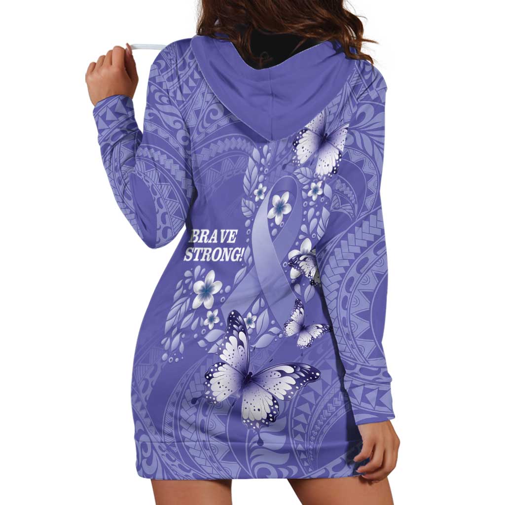 Polynesia Stomach Cancer Awareness Hoodie Dress Periwinkle Ribbon Brave Strong! LT14 - Polynesian Pride