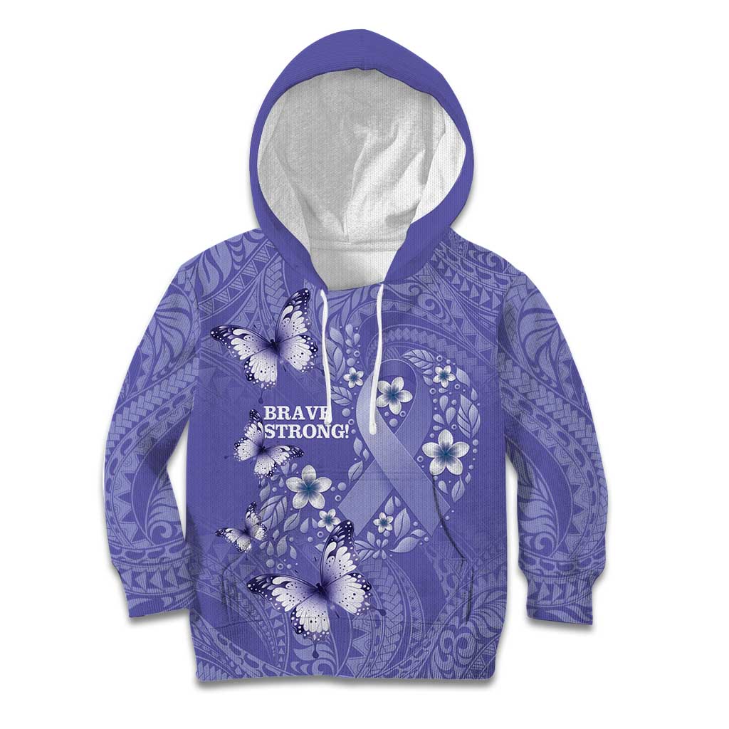Polynesia Stomach Cancer Awareness Kid Hoodie Periwinkle Ribbon Brave Strong!