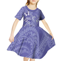 Polynesia Stomach Cancer Awareness Kid Short Sleeve Dress Periwinkle Ribbon Brave Strong!