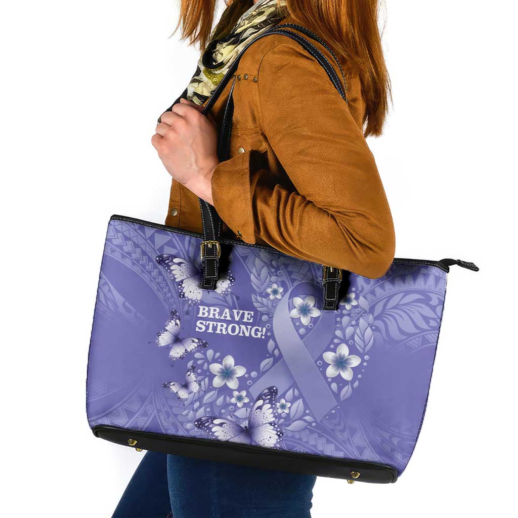 Polynesia Stomach Cancer Awareness Leather Tote Bag Periwinkle Ribbon Brave Strong! LT14 Periwinkle - Polynesian Pride