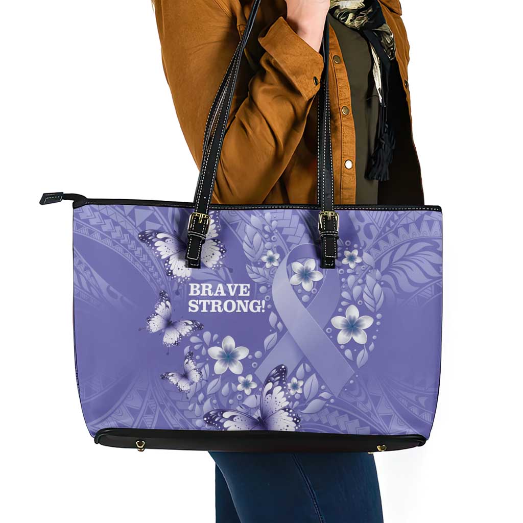 Polynesia Stomach Cancer Awareness Leather Tote Bag Periwinkle Ribbon Brave Strong! LT14 - Polynesian Pride