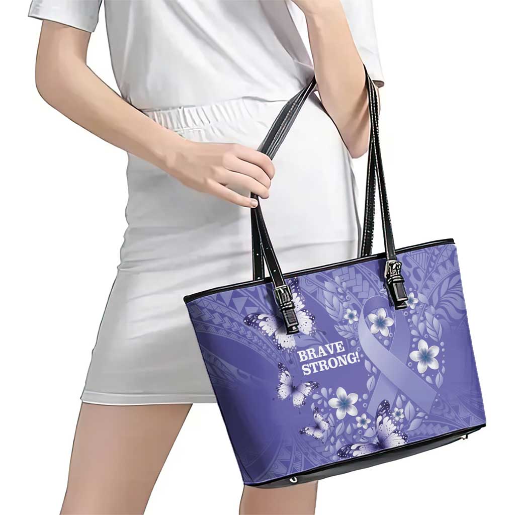 Polynesia Stomach Cancer Awareness Leather Tote Bag Periwinkle Ribbon Brave Strong! LT14 - Polynesian Pride