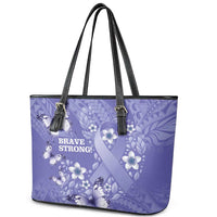 Polynesia Stomach Cancer Awareness Leather Tote Bag Periwinkle Ribbon Brave Strong! LT14 - Polynesian Pride