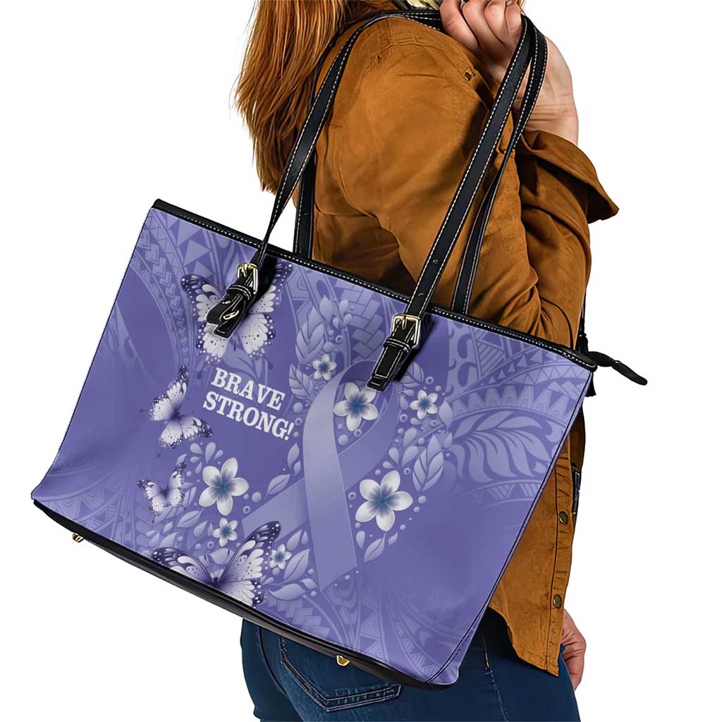 Polynesia Stomach Cancer Awareness Leather Tote Bag Periwinkle Ribbon Brave Strong! LT14 - Polynesian Pride