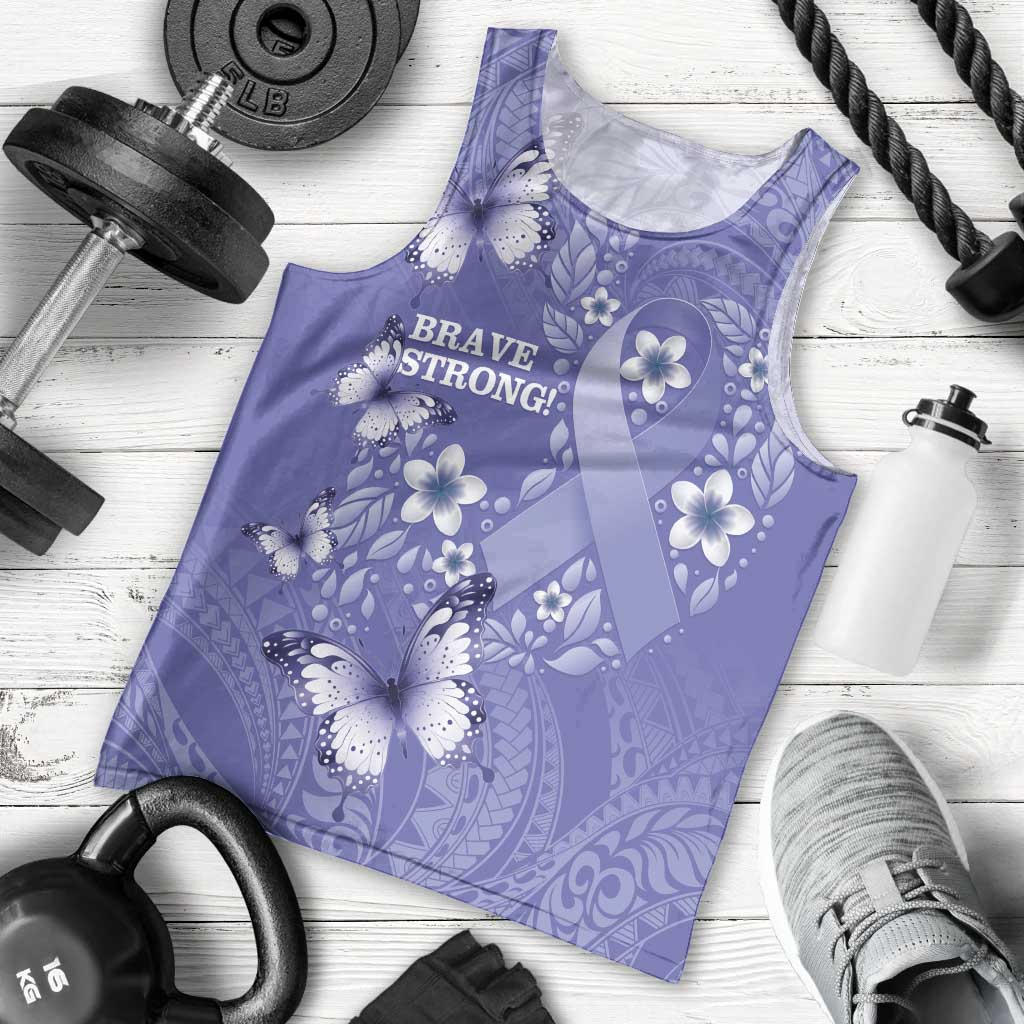 Polynesia Stomach Cancer Awareness Men Tank Top Periwinkle Ribbon Brave Strong! LT14 - Polynesian Pride