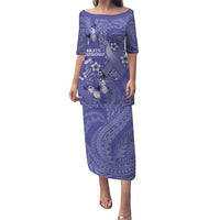 Polynesia Stomach Cancer Awareness Puletasi Periwinkle Ribbon Brave Strong! LT14 Long Dress Periwinkle - Polynesian Pride