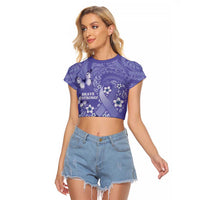 Polynesia Stomach Cancer Awareness Raglan Cropped T Shirt Periwinkle Ribbon Brave Strong! LT14 Female Periwinkle - Polynesian Pride
