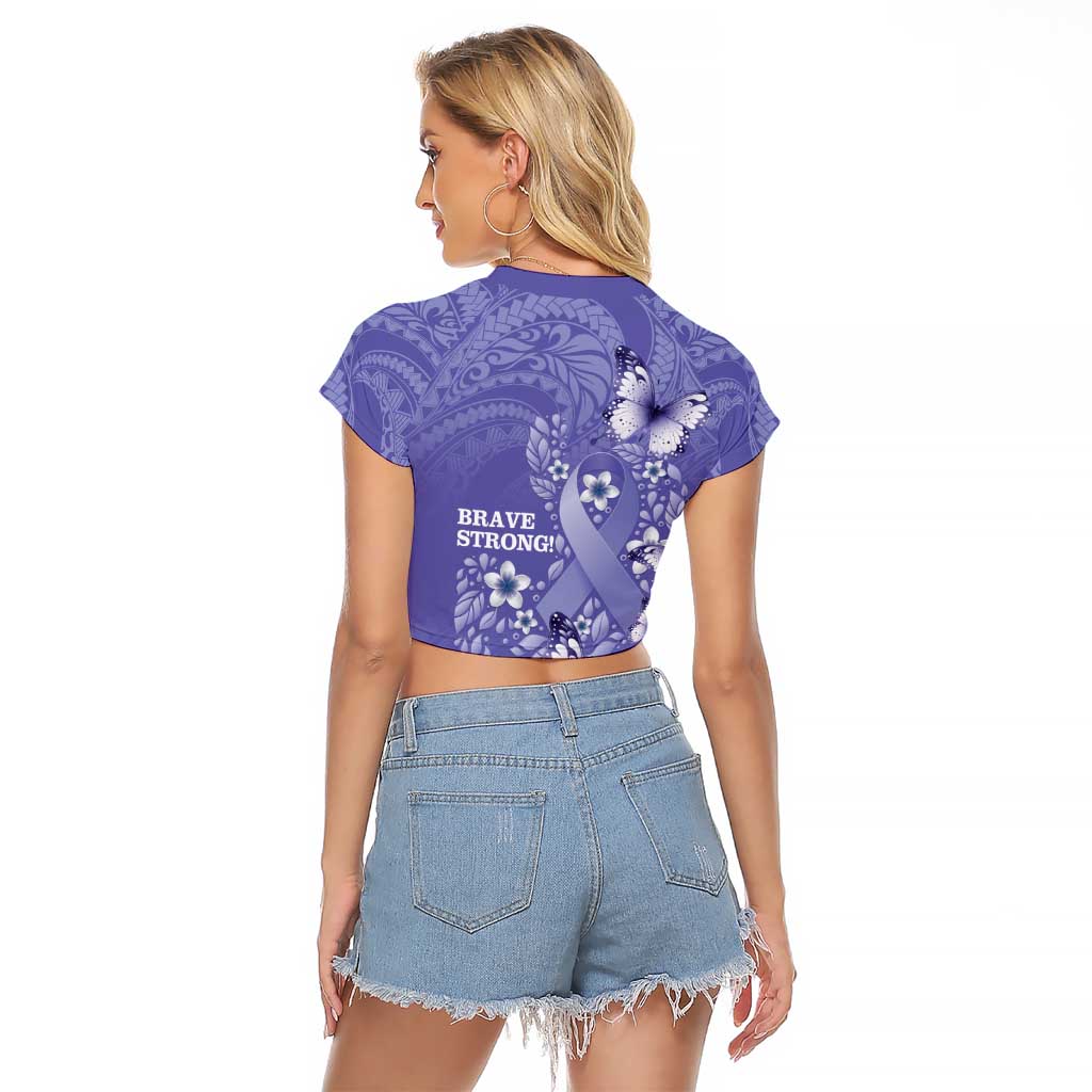 Polynesia Stomach Cancer Awareness Raglan Cropped T Shirt Periwinkle Ribbon Brave Strong! LT14 - Polynesian Pride