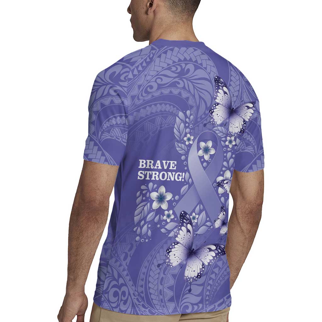 Polynesia Stomach Cancer Awareness Rugby Jersey Periwinkle Ribbon Brave Strong!