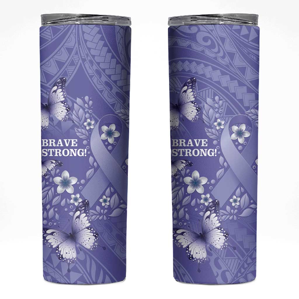 Polynesia Stomach Cancer Awareness Skinny Tumbler Periwinkle Ribbon Brave Strong!