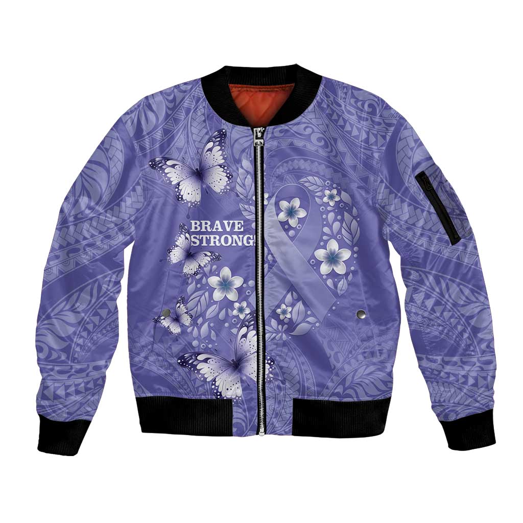 Polynesia Stomach Cancer Awareness Sleeve Zip Bomber Jacket Periwinkle Ribbon Brave Strong!