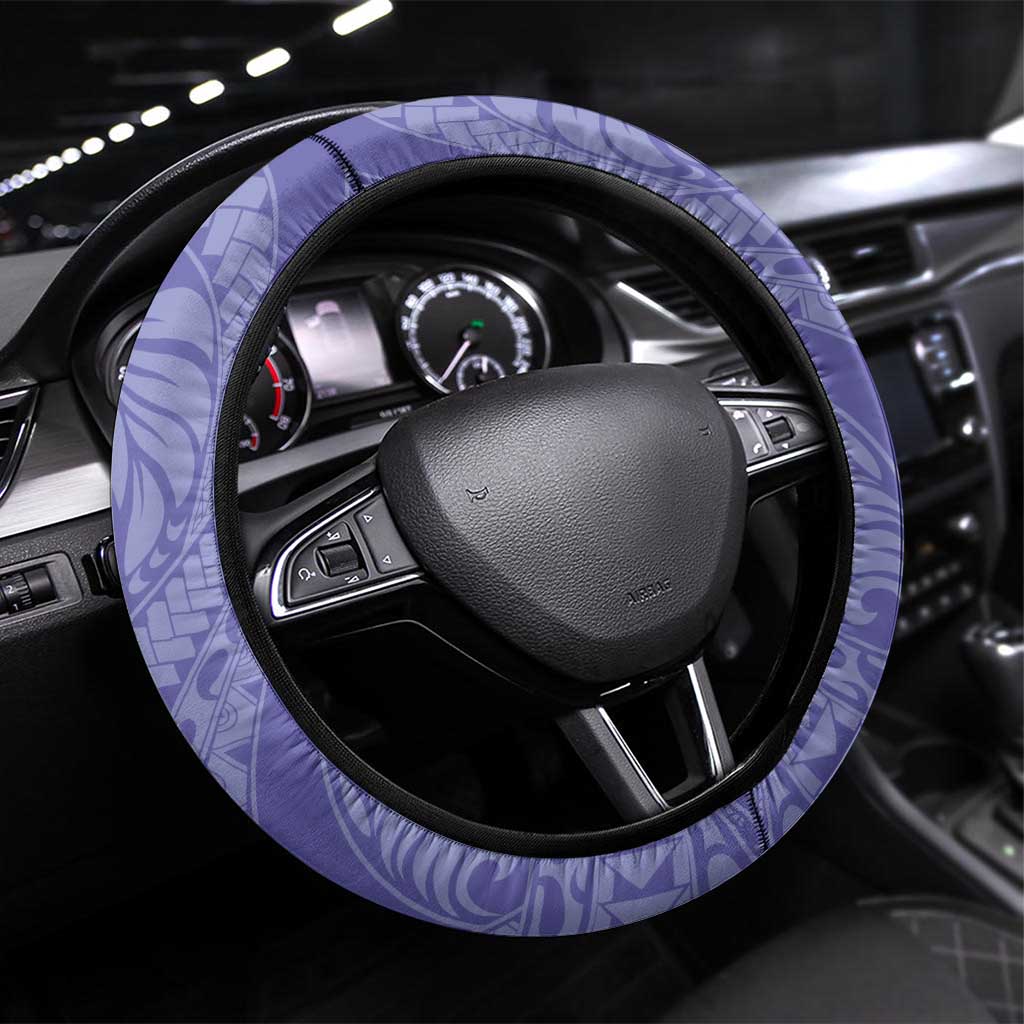 Polynesia Stomach Cancer Awareness Steering Wheel Cover Periwinkle Ribbon Brave Strong! LT14 Universal Fit Periwinkle - Polynesian Pride