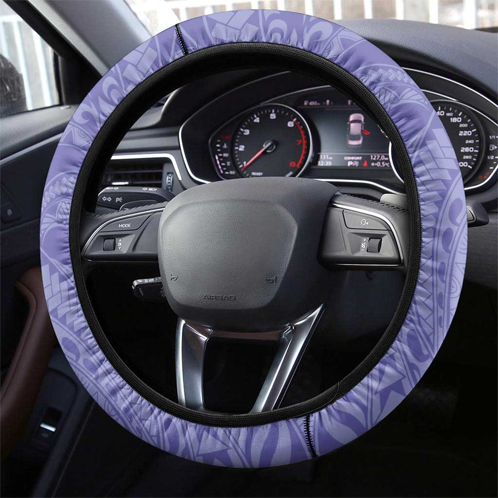 Polynesia Stomach Cancer Awareness Steering Wheel Cover Periwinkle Ribbon Brave Strong! LT14 - Polynesian Pride