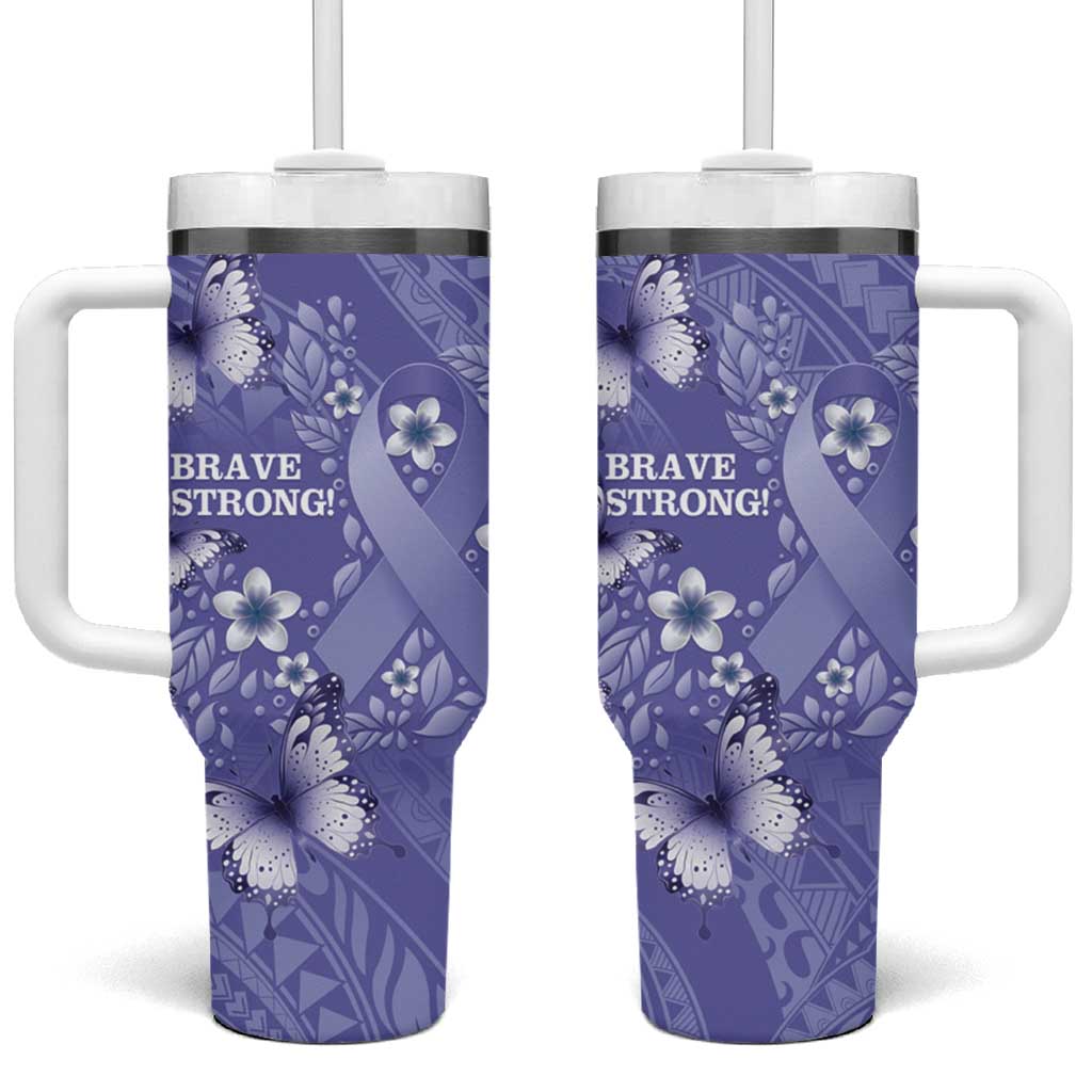 Polynesia Stomach Cancer Awareness Tumbler With Handle Periwinkle Ribbon Brave Strong!