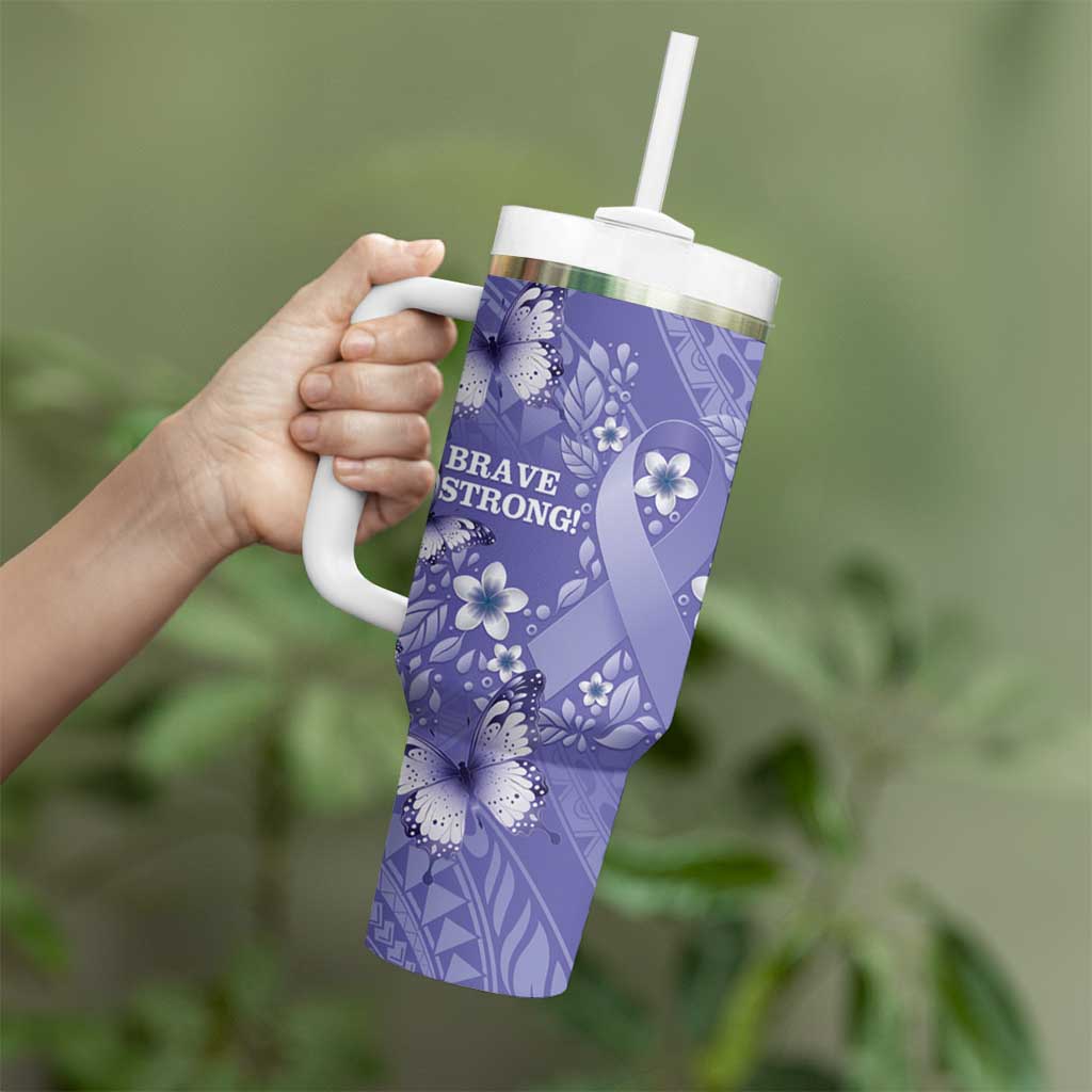 Polynesia Stomach Cancer Awareness Tumbler With Handle Periwinkle Ribbon Brave Strong! LT14 - Polynesian Pride