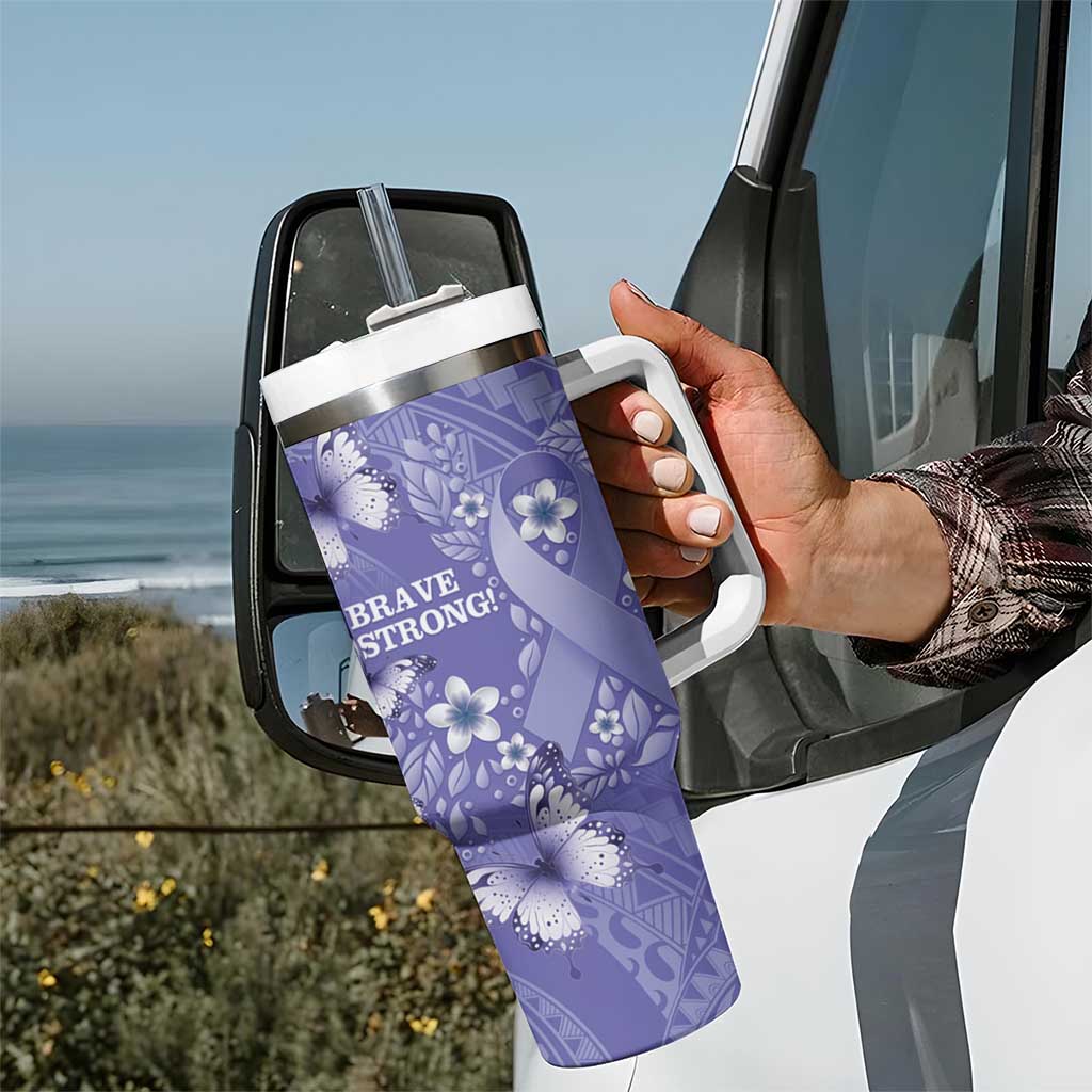 Polynesia Stomach Cancer Awareness Tumbler With Handle Periwinkle Ribbon Brave Strong! LT14 - Polynesian Pride