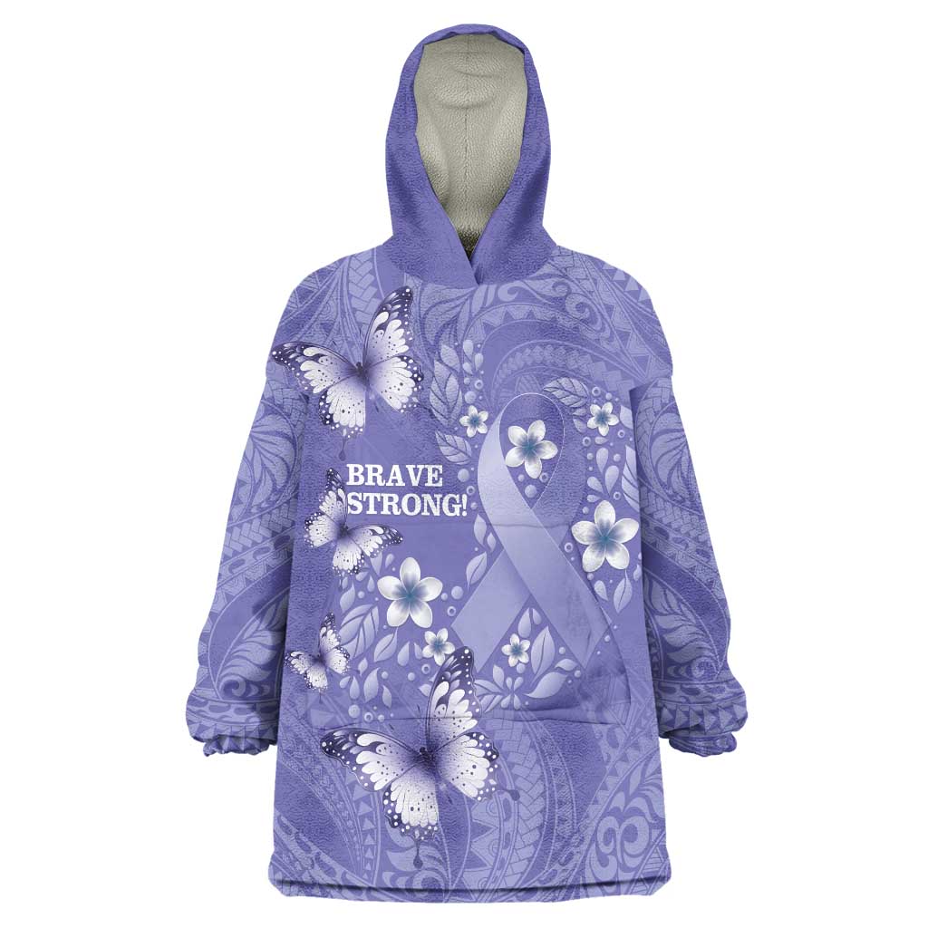 Polynesia Stomach Cancer Awareness Wearable Blanket Hoodie Periwinkle Ribbon Brave Strong!