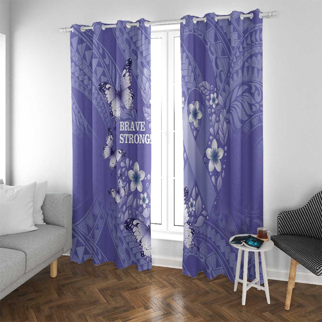 Polynesia Stomach Cancer Awareness Window Curtain Periwinkle Ribbon Brave Strong! LT14 With Grommets Periwinkle - Polynesian Pride