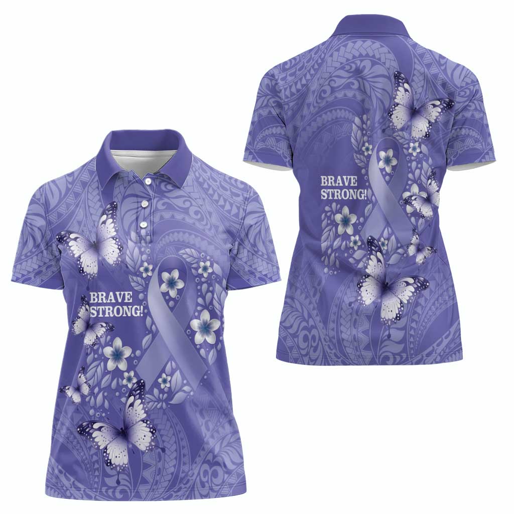 Polynesia Stomach Cancer Awareness Women Polo Shirt Periwinkle Ribbon Brave Strong!