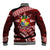 Malo e lelei Tonga Baseball Jacket Tongan Ngatu Pattern Red Version LT14 - Polynesian Pride