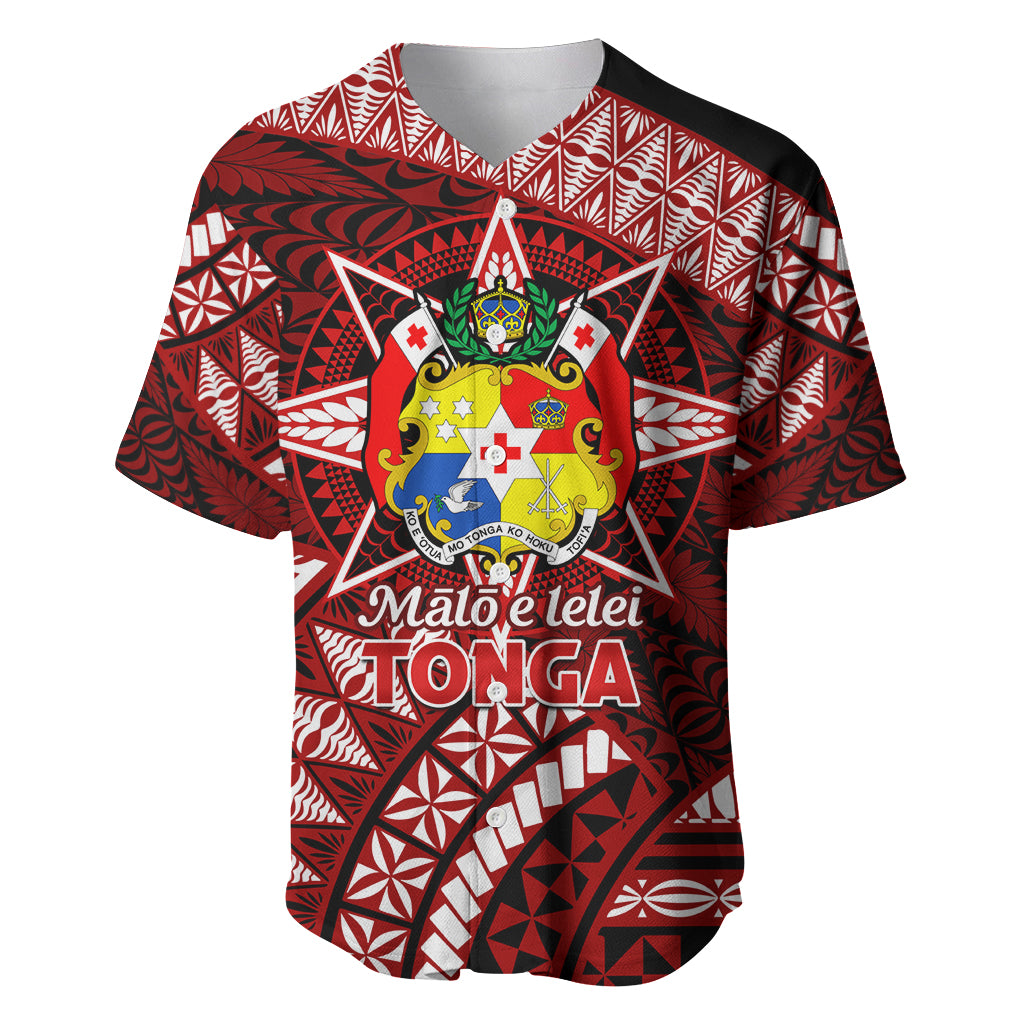 Malo e lelei Tonga Baseball Jersey Tongan Ngatu Pattern Red Version LT14 Red - Polynesian Pride