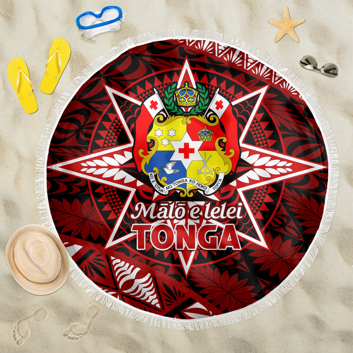 Malo e lelei Tonga Beach Blanket Tongan Ngatu Pattern Red Version LT14 One Size 150cm Red - Polynesian Pride