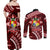 Malo e lelei Tonga Couples Matching Off Shoulder Maxi Dress and Long Sleeve Button Shirt Tongan Ngatu Pattern Red Version LT14 - Polynesian Pride