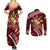 Malo e lelei Tonga Couples Matching Summer Maxi Dress and Long Sleeve Button Shirt Tongan Ngatu Pattern Red Version LT14 - Polynesian Pride