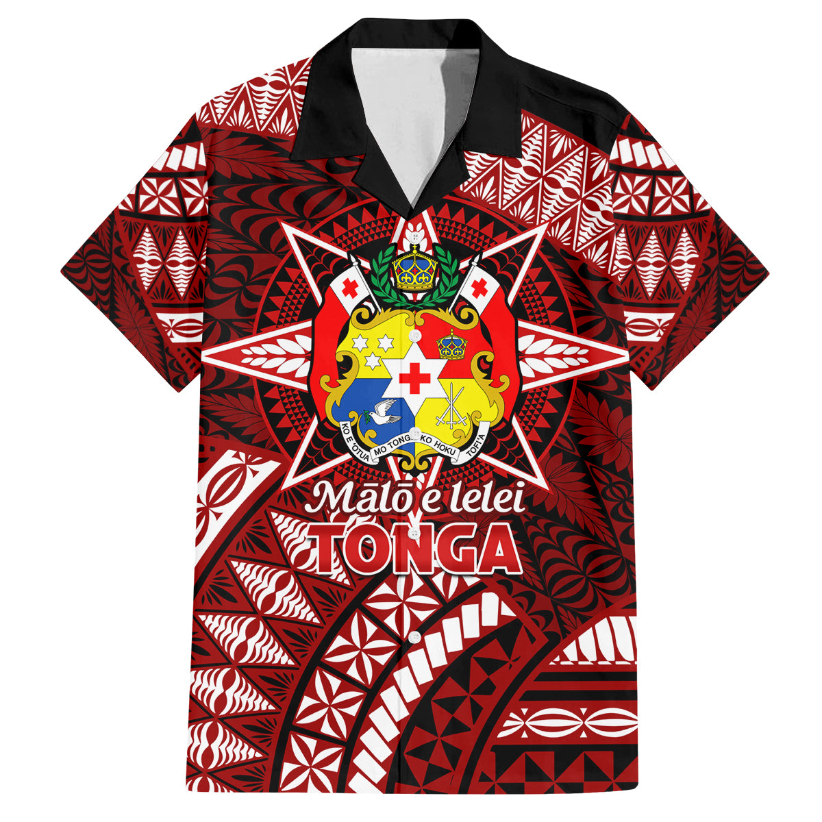 Malo e lelei Tonga Family Matching Off Shoulder Long Sleeve Dress and Hawaiian Shirt Tongan Ngatu Pattern Red Version LT14 Dad's Shirt - Short Sleeve Red - Polynesian Pride