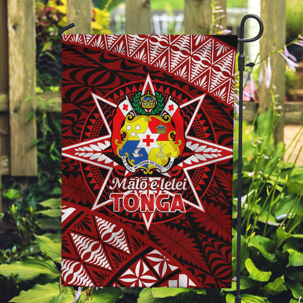 Malo e lelei Tonga Garden Flag Tongan Ngatu Pattern Red Version LT14 Garden Flag Red - Polynesian Pride