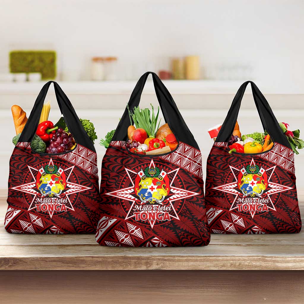 Malo e lelei Tonga Grocery Bag Tongan Ngatu Pattern Red Version LT14 3-pack One Size Red - Polynesian Pride