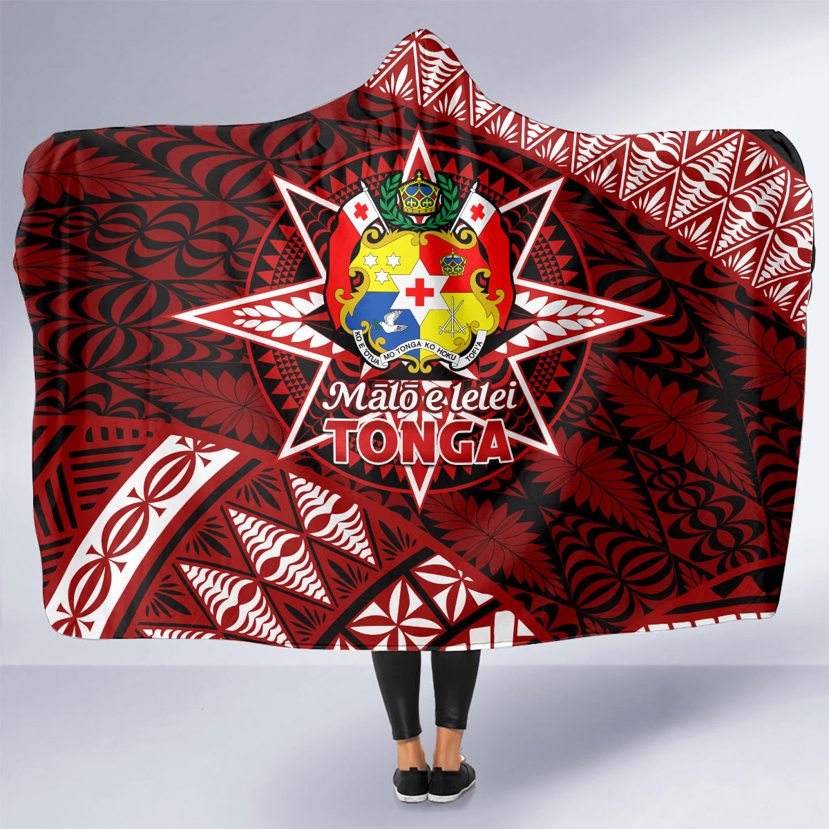 Malo e lelei Tonga Hooded Blanket Tongan Ngatu Pattern Red Version LT14 - Polynesian Pride