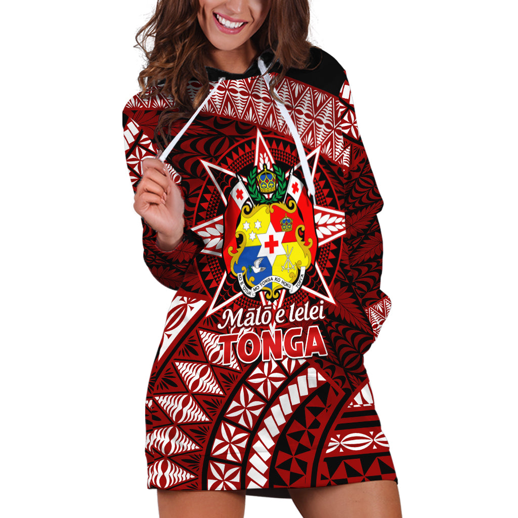 Malo e lelei Tonga Hoodie Dress Tongan Ngatu Pattern Red Version LT14 Red - Polynesian Pride