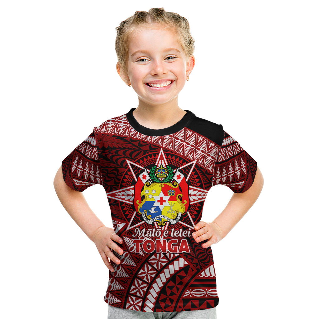 Malo e lelei Tonga Kid T Shirt Tongan Ngatu Pattern Red Version LT14 Red - Polynesian Pride