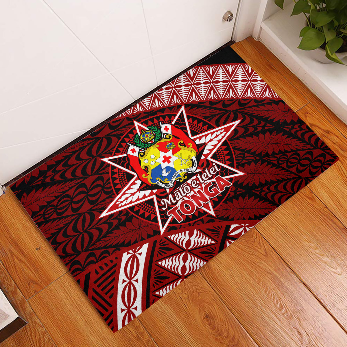 Malo e lelei Tonga Rubber Doormat Tongan Ngatu Pattern Red Version LT14 Red - Polynesian Pride