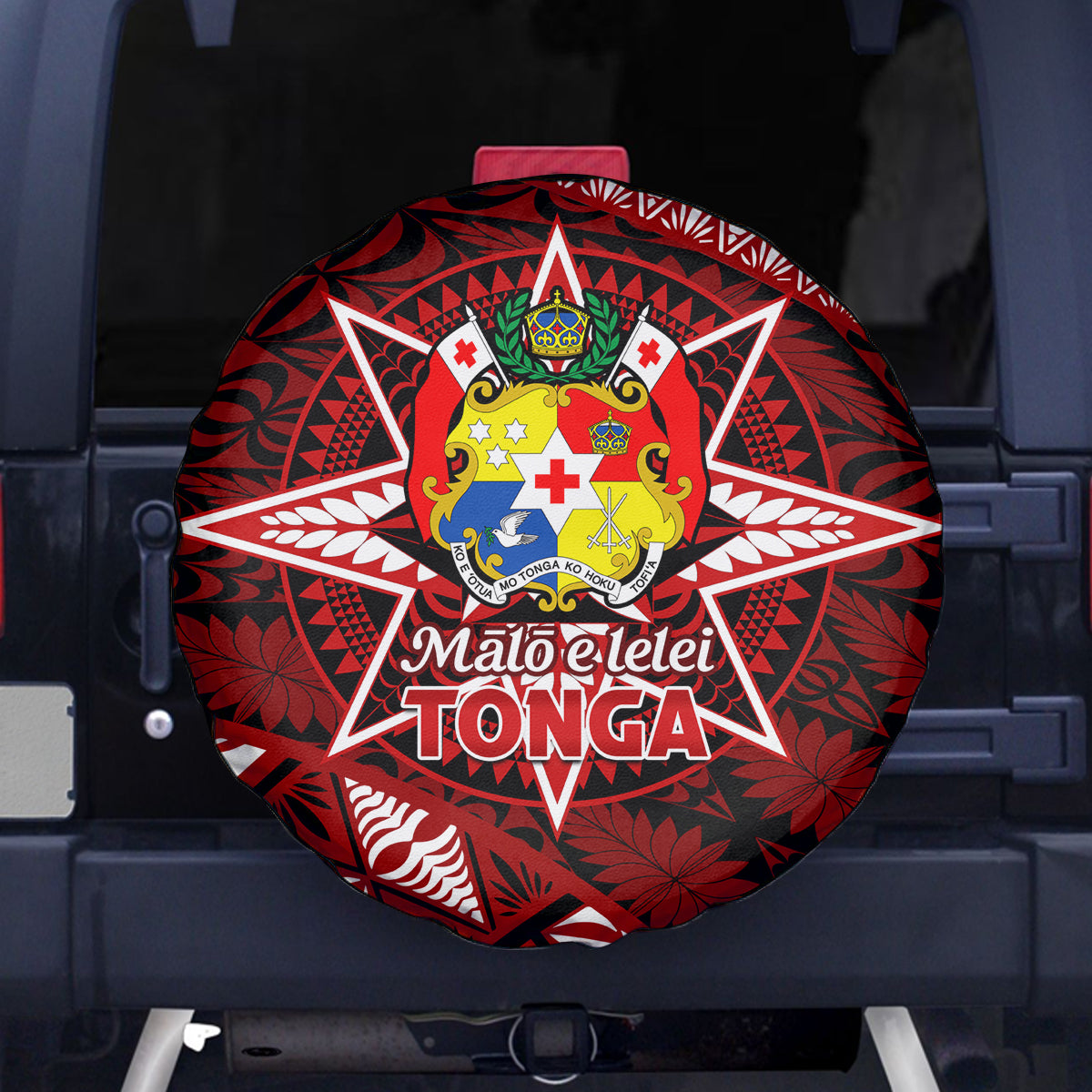 Malo e lelei Tonga Spare Tire Cover Tongan Ngatu Pattern Red Version LT14 Red - Polynesian Pride