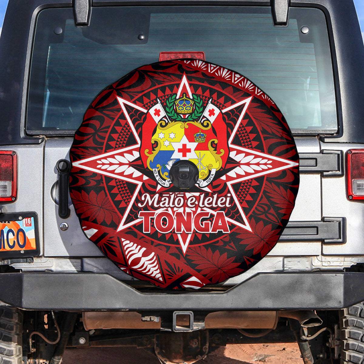 Malo e lelei Tonga Spare Tire Cover Tongan Ngatu Pattern Red Version LT14 - Polynesian Pride