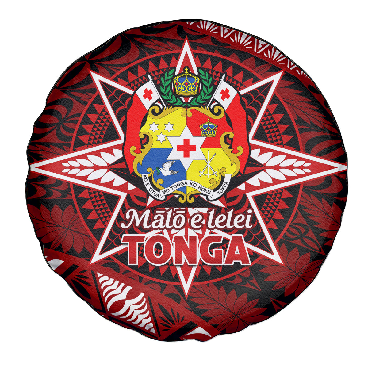 Malo e lelei Tonga Spare Tire Cover Tongan Ngatu Pattern Red Version LT14 - Polynesian Pride