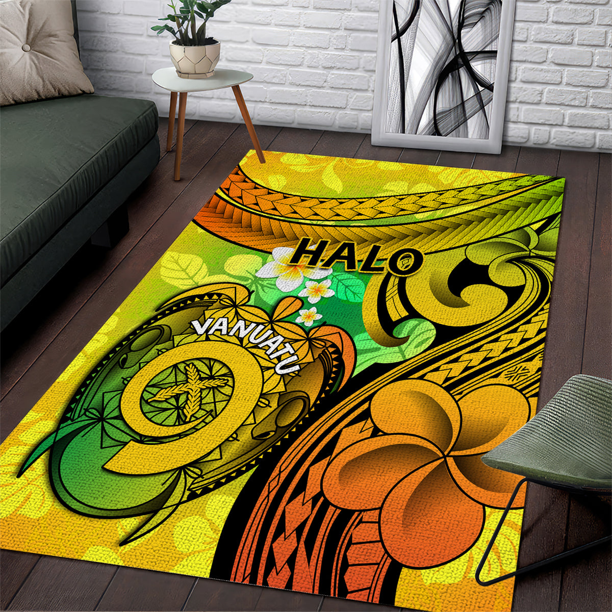 Halo Vanuatu Area Rug Sand Drawing Turtle Polynesian Tropical Flowers LT14 Reggae - Polynesian Pride