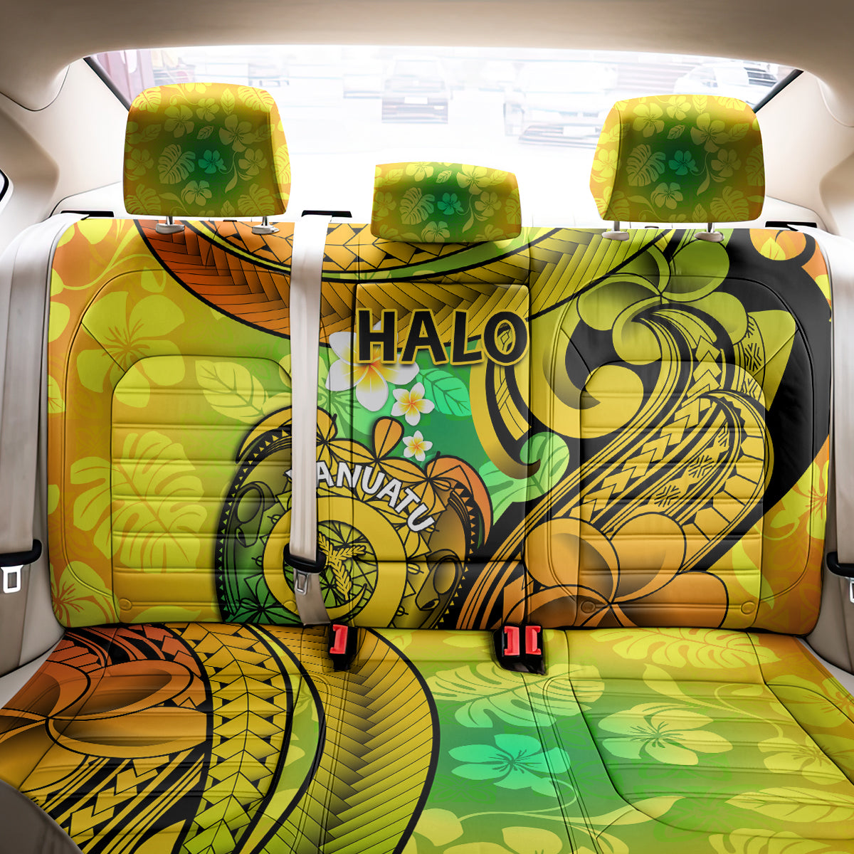 Halo Vanuatu Back Car Seat Cover Sand Drawing Turtle Polynesian Tropical Flowers LT14