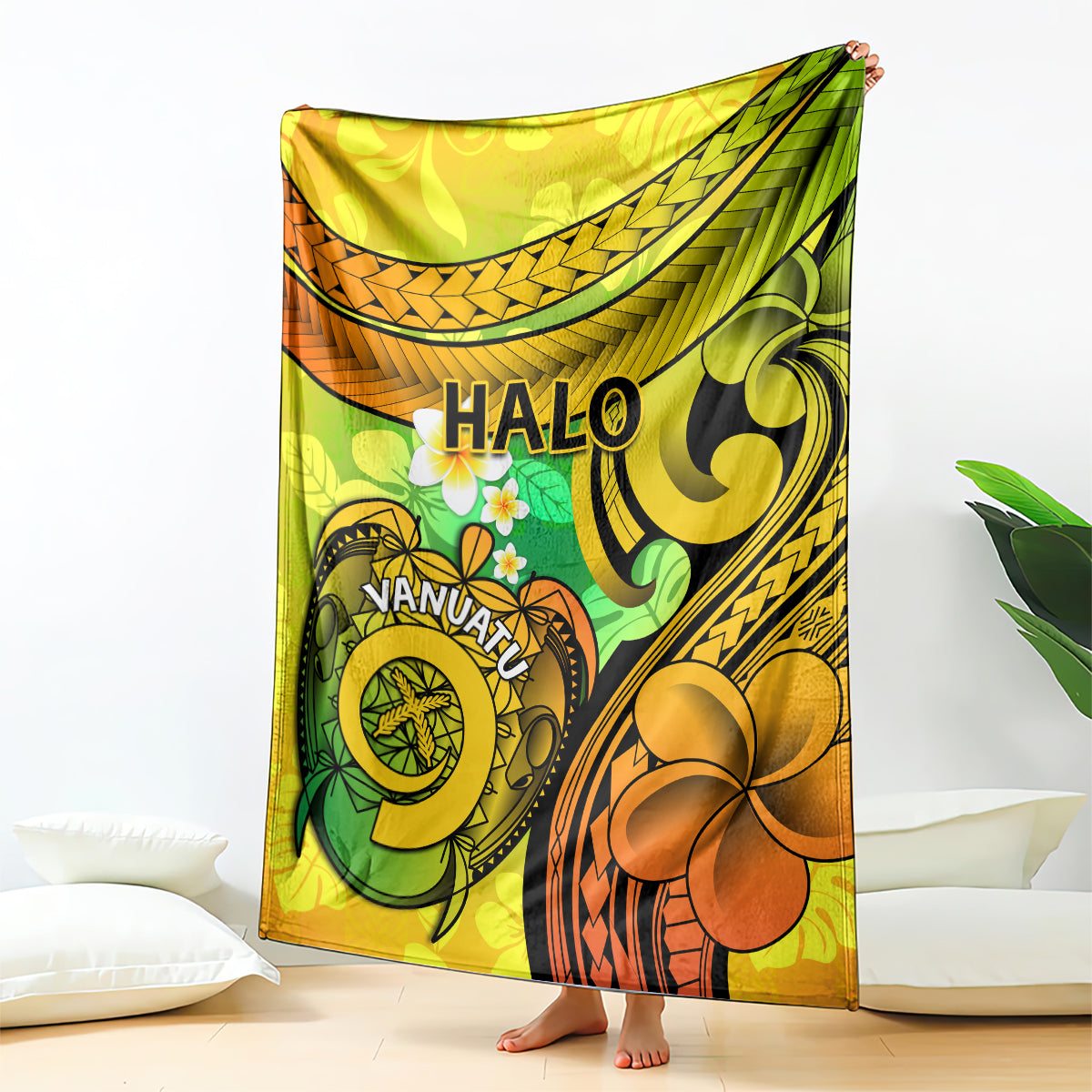 Halo Vanuatu Blanket Sand Drawing Turtle Polynesian Tropical Flowers LT14 Reggae - Polynesian Pride