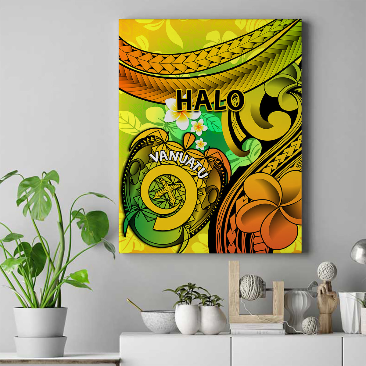 Halo Vanuatu Canvas Wall Art Sand Drawing Turtle Polynesian Tropical Flowers LT14 Reggae - Polynesian Pride