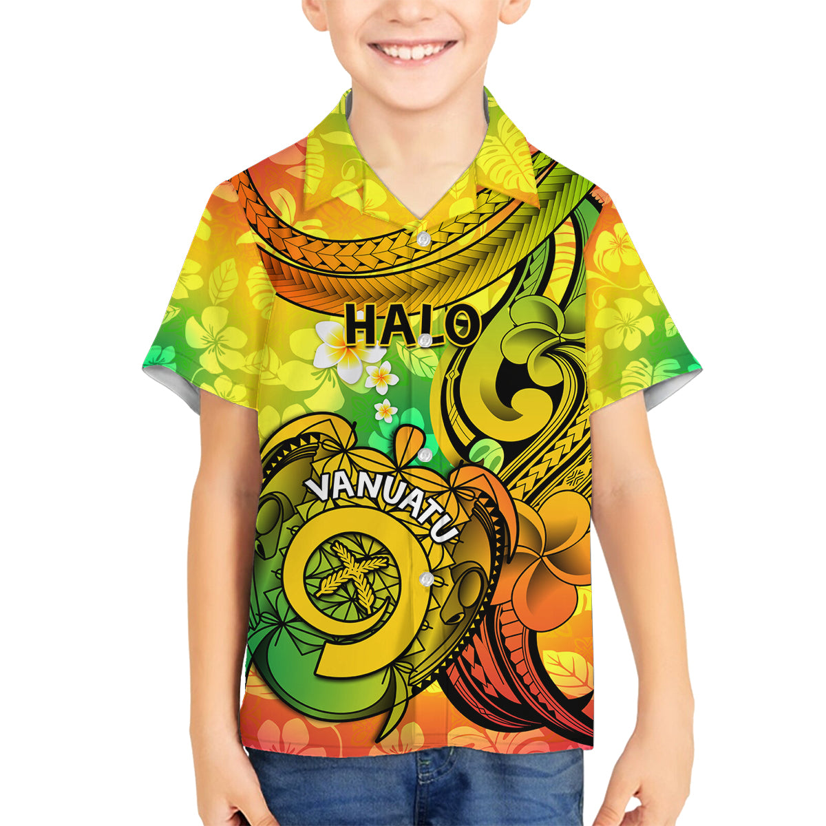 Halo Vanuatu Family Matching Off Shoulder Maxi Dress and Hawaiian Shirt Sand Drawing Turtle Polynesian Tropical Flowers LT14 Son's Shirt Reggae - Polynesian Pride